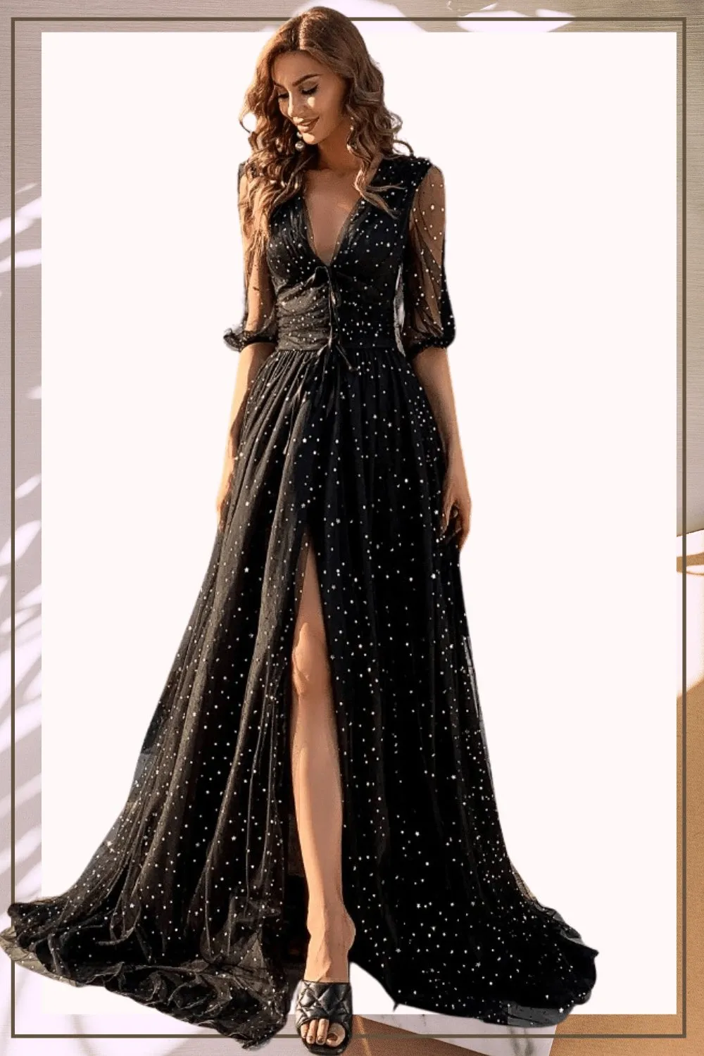 Waist Fitted High Slit Long Sleeve Maxi Dress