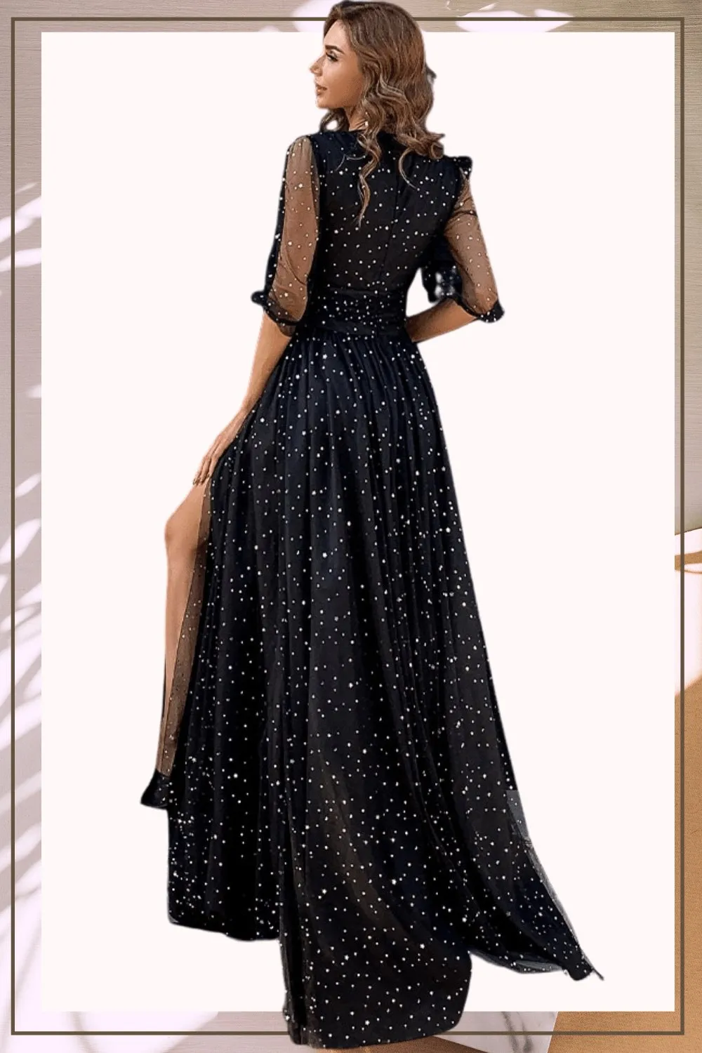 Waist Fitted High Slit Long Sleeve Maxi Dress