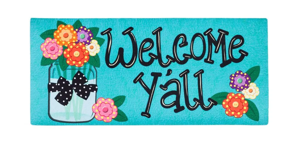 Welcome Y'all with Polka Dot Flowers Sassafras Switch Mat