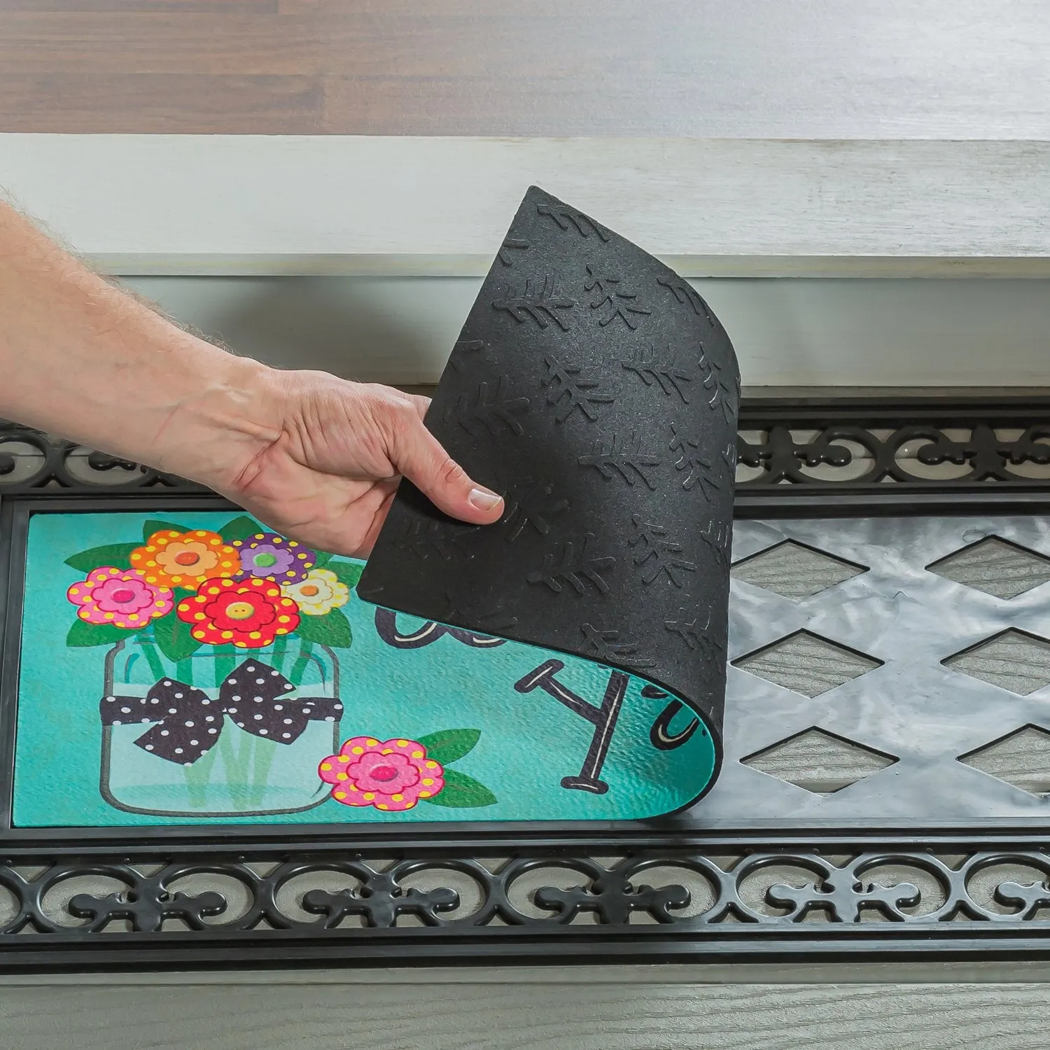 Welcome Y'all with Polka Dot Flowers Sassafras Switch Mat