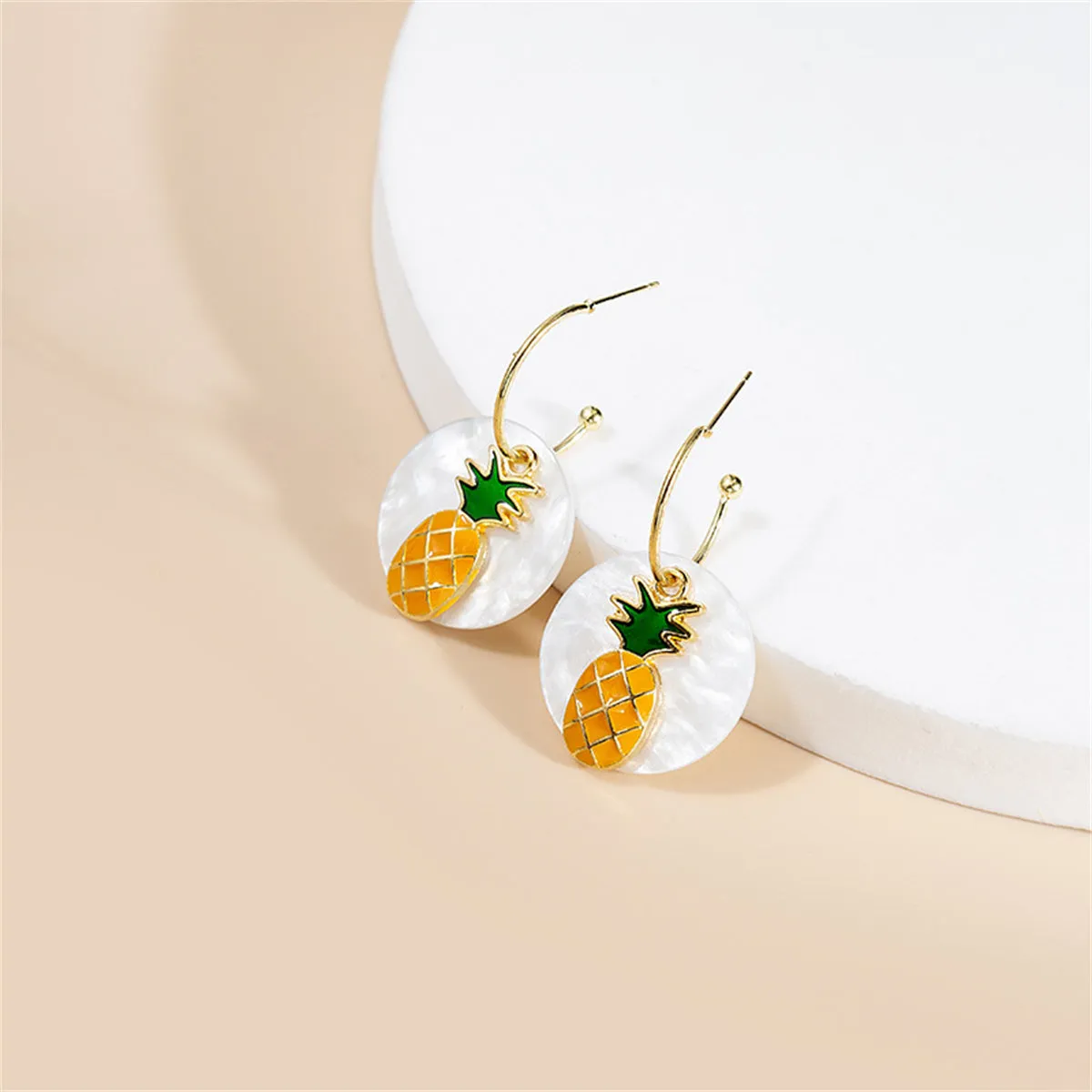 White & Orange Round Pineapple Drop Earrings