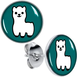 White Llama Stud Earrings