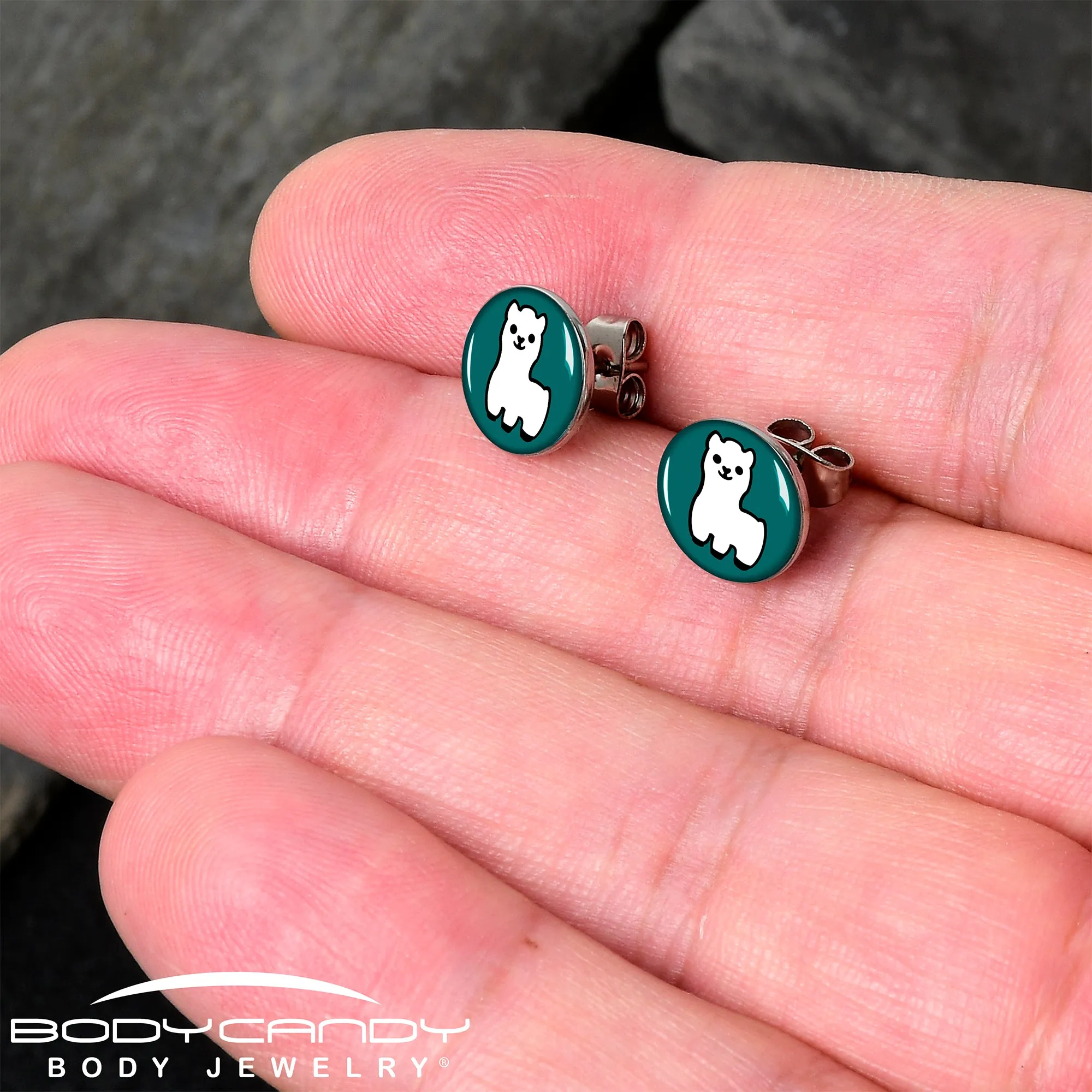 White Llama Stud Earrings