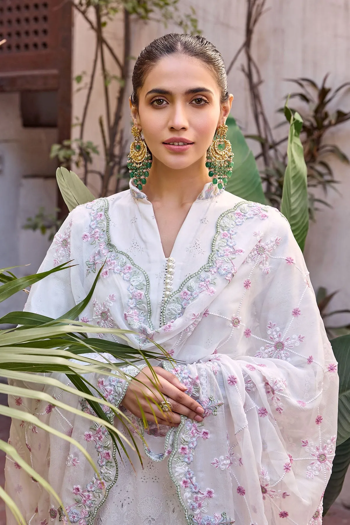 White Long Kameez Pajama with Dupatta Pakistani Eid Dress