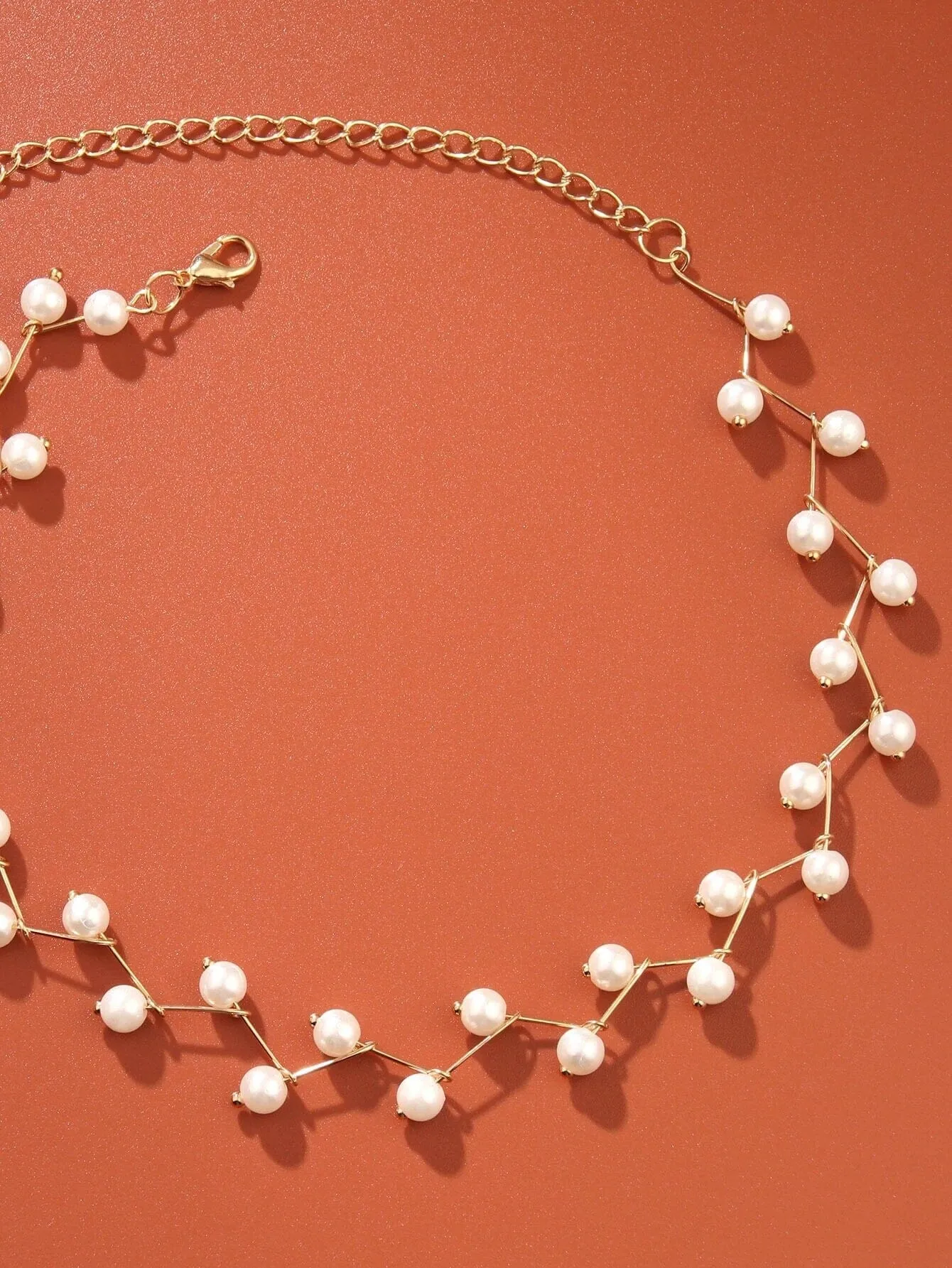 White Pearl Zigzag Choker Necklace, Gold or Silver Minimalist White Pearl Necklace, Bridal Pearl Fashion Necklace