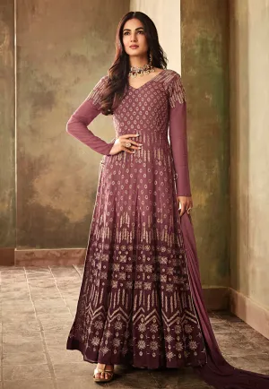 Wine Purple Embroidered And Shaded Georgette Anarkali Suit