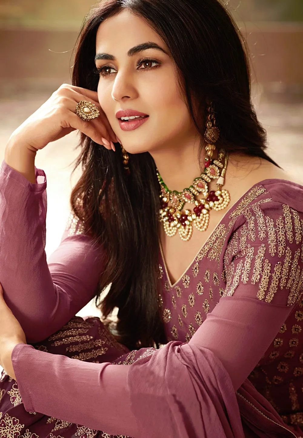 Wine Purple Embroidered And Shaded Georgette Anarkali Suit