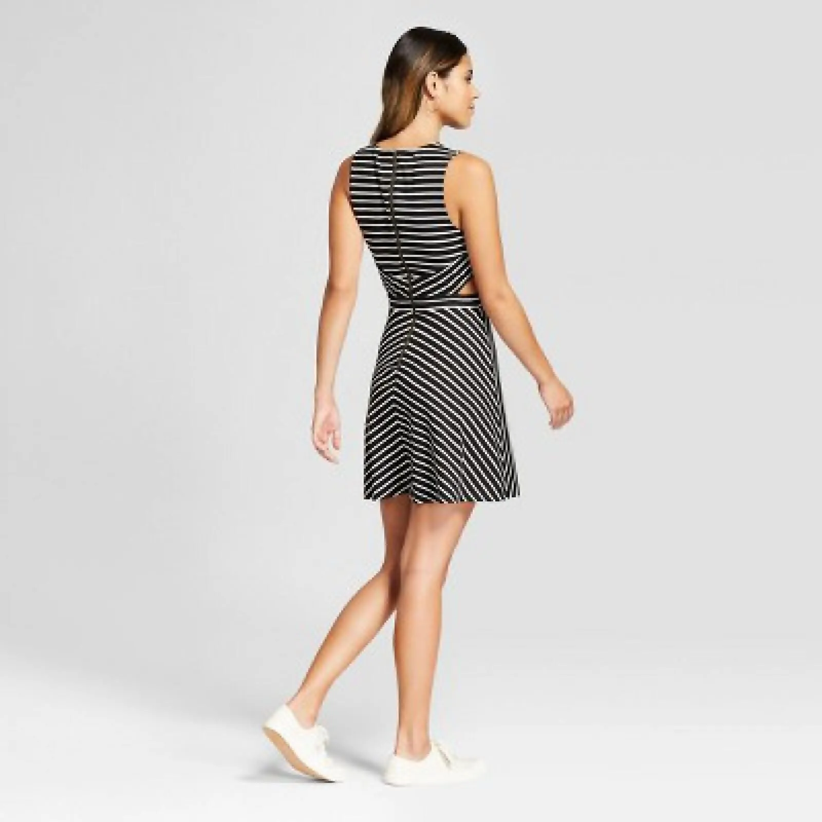 Xhilaration Women's Striped Sleeveless Cut Out Fit and Flare Dress