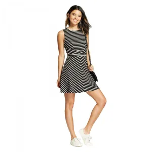 Xhilaration Women's Striped Sleeveless Cut Out Fit and Flare Dress
