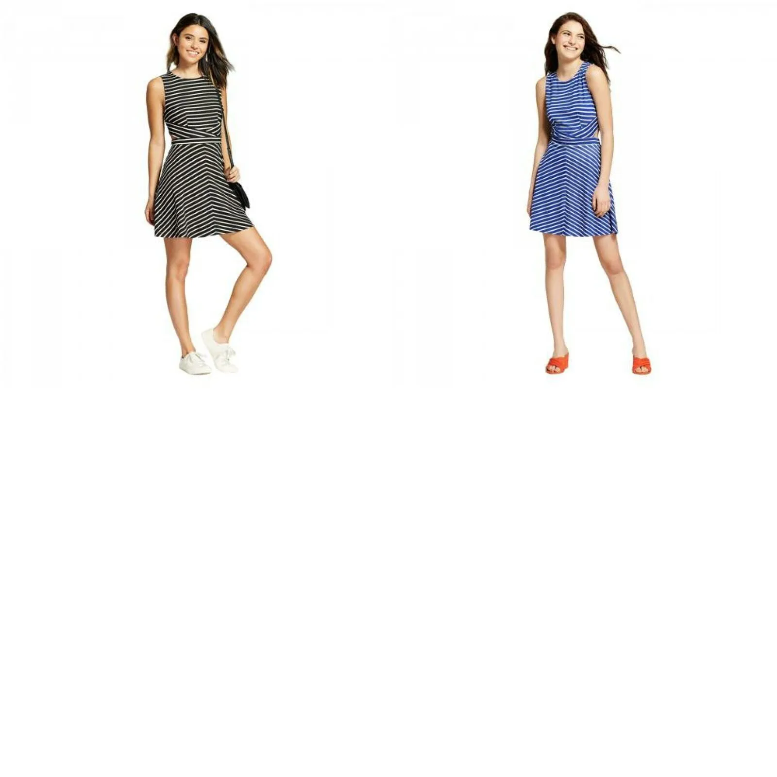 Xhilaration Women's Striped Sleeveless Cut Out Fit and Flare Dress