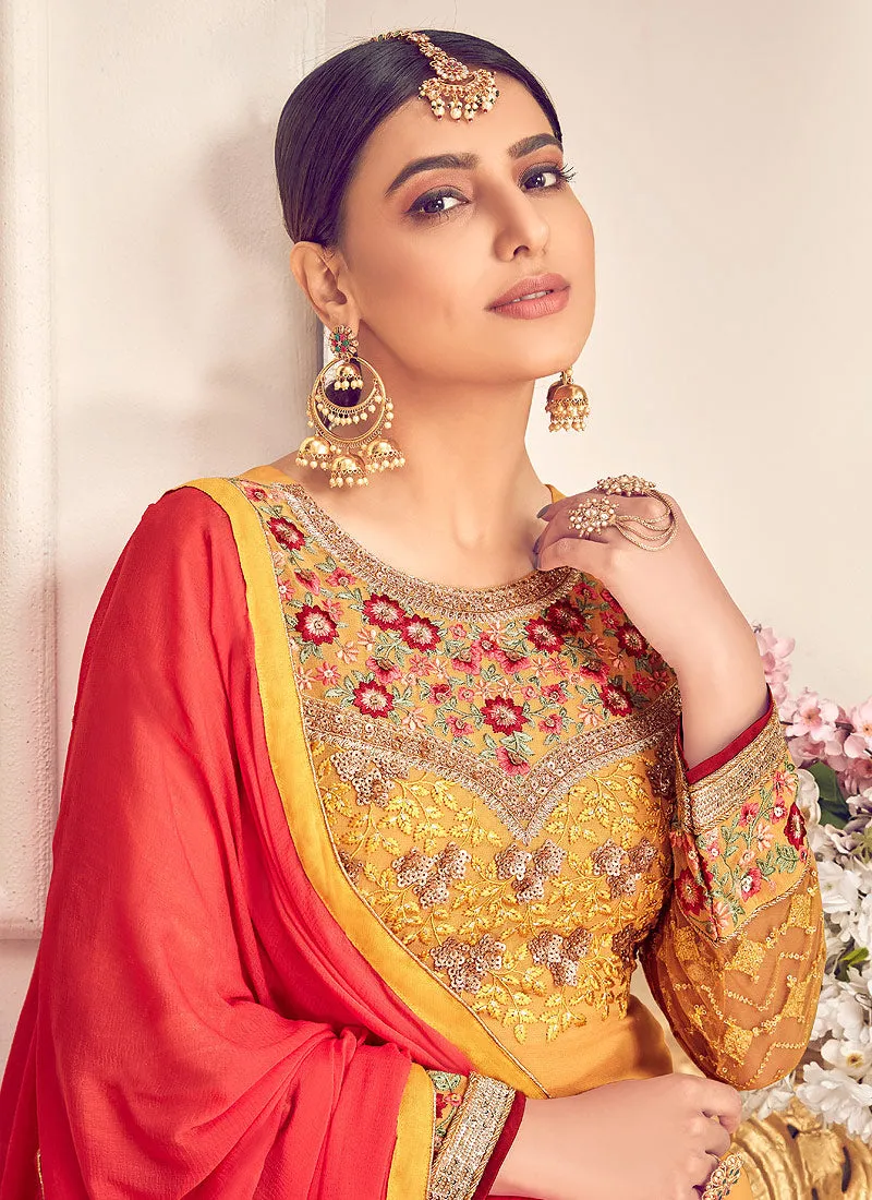 Yellow and Red Pakistani Palazzo Suit