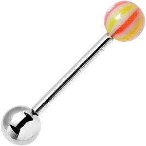 Yellow Pink Stripe Beach Ball End Barbell Tongue Ring