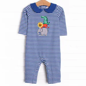 Zoo Pals Applique Romper, Royal Blue